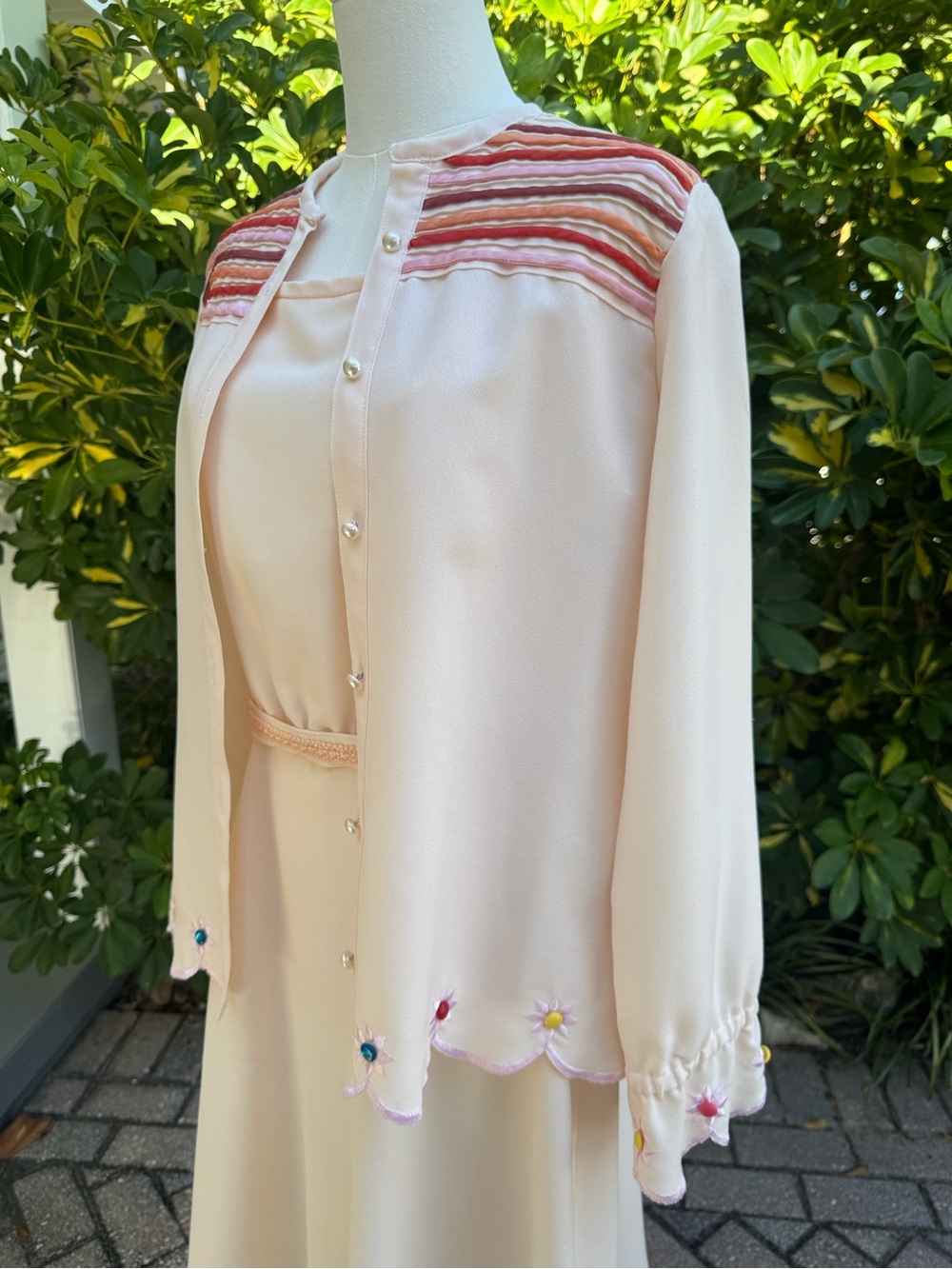 Vintage 1970s Handmade Pastel Dress & Matching Jacket Set